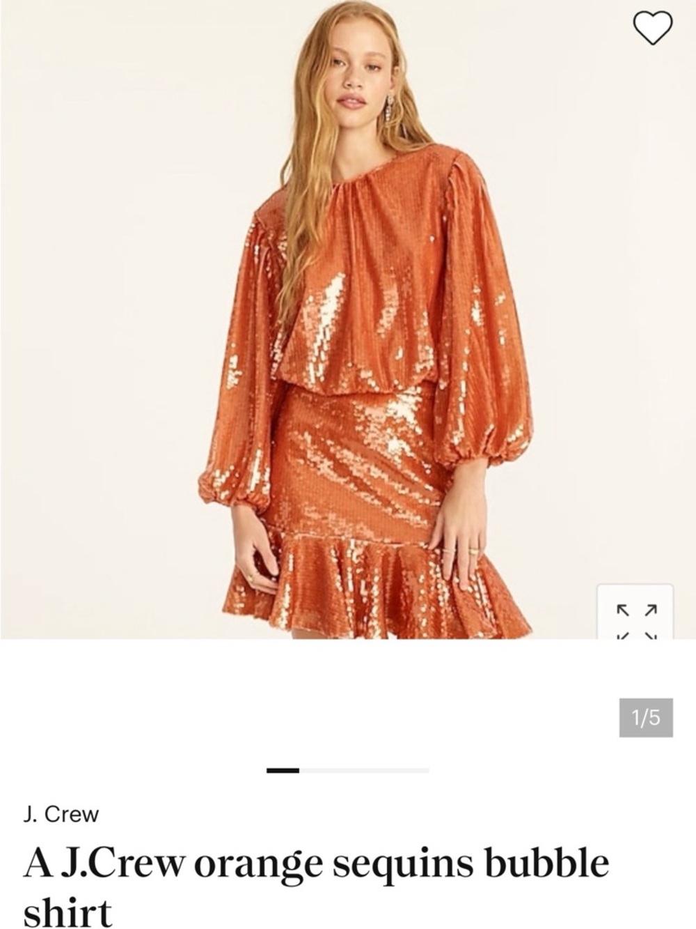J.Crew Orange Sequin Bubble Top – Long Sleeve – Statement Party Top – Medium